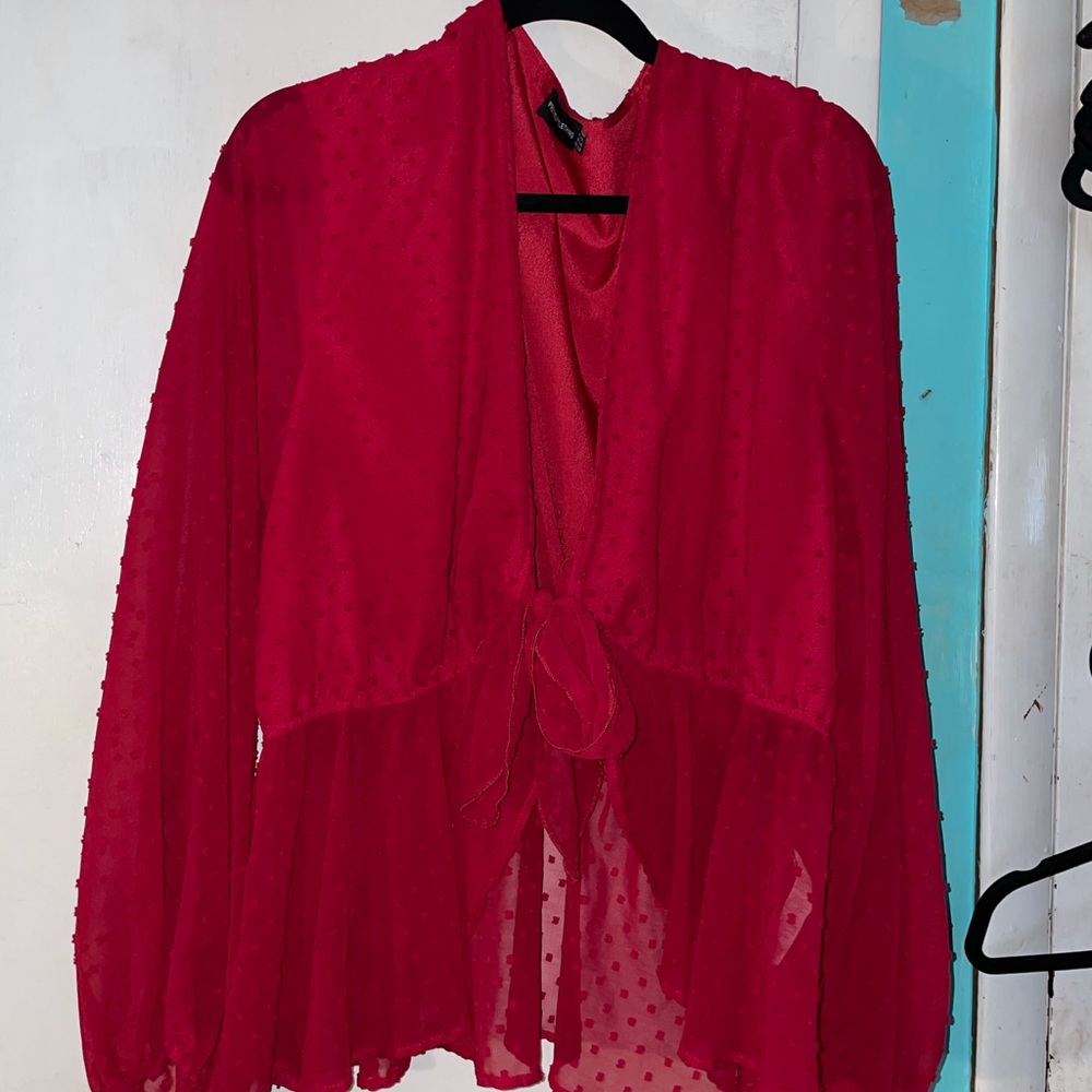 Red chiffon PLT crop top, tie front